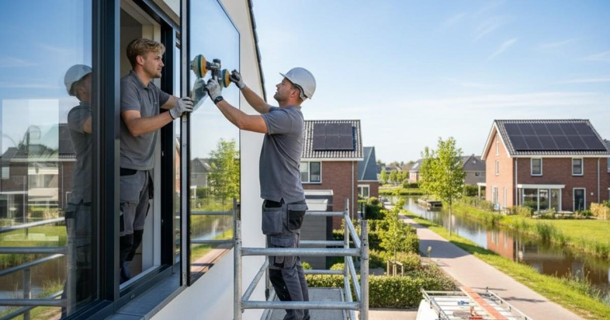 Glaszetters in Boxtel plaatsen nieuw glas in een raam met zorg en vakmanschap